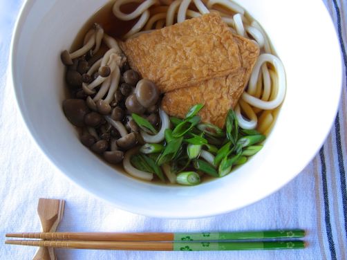 Kitsune Udon in Mushroom Ginger Broth