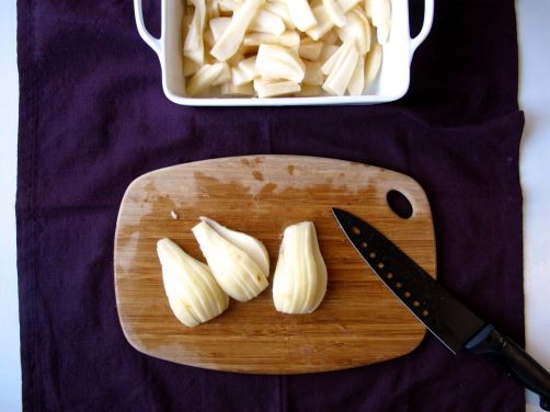 Making Pear Cranberry Crisp with cardamom (gluten-free)