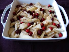Making Pear Cranberry Crisp with cardamom (gluten-free)