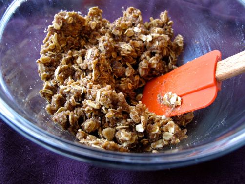 Making Pear Cranberry Crisp with cardamom (gluten-free)