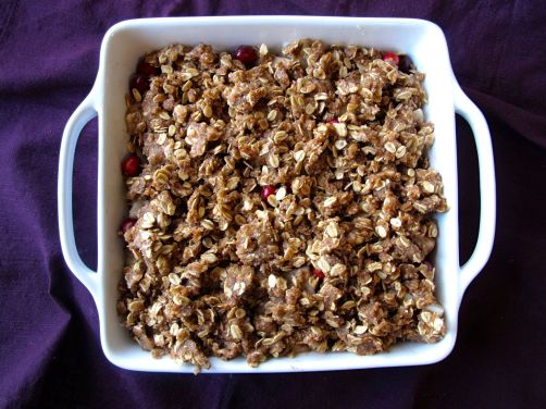 Making Pear Cranberry Crisp with cardamom (gluten-free)