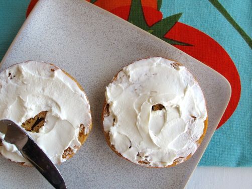 Tomato Basil Bagels (toasted and smeared with labne)