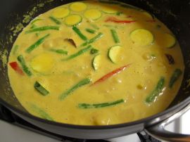 Simmering Easy Thai Peanut Curry, almost done cooking