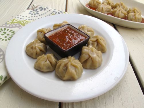 Nepali Momos (Steamed Dumplings) with Tomato Chutney