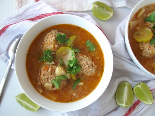 Albondigas Soup (Mexican turkey and rice meatball soup)