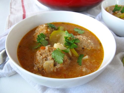 Albondigas Soup (Mexican turkey and rice meatball soup)