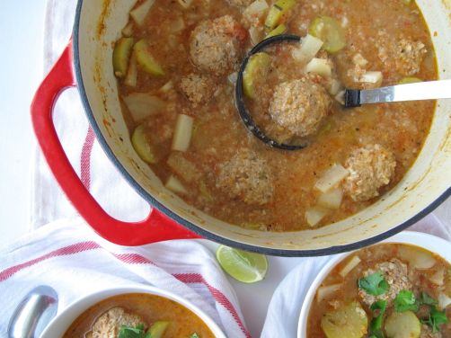 Albondigas Soup (Mexican turkey and rice meatball soup)