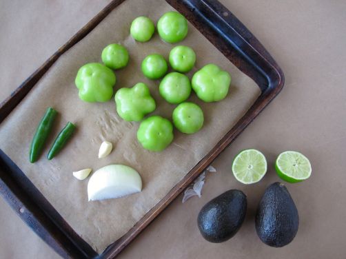 Tomatillos and other ingredients for Taqueria-Style Creamy Avocado Salsa
