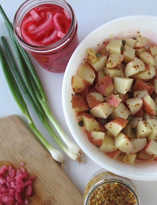 Whole-Grain Dijon Mustard Potato Salad with Quick-Pickled Red Onion 
