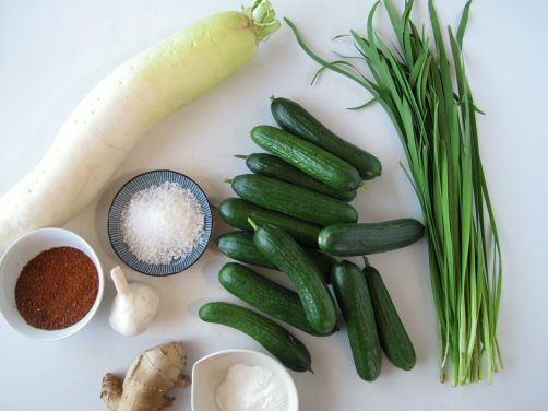 Ingredients for Cucumber Kimchi (Oi Sobagi)