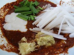 Kimchi spice paste ingredients for Cucumber Kimchi (Oi Sobagi)