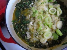 Making Garlicky Green Soup, before blending