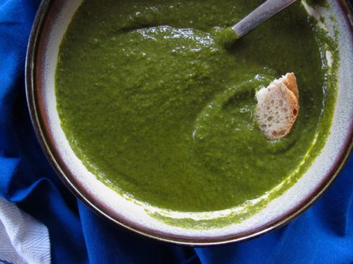 Garlicky Green Soup, made with spinach, kale, and herbs
