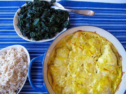 Nepali Spiced Almond Chicken (Masaledar Badami Kukhura) with Spiced Kale